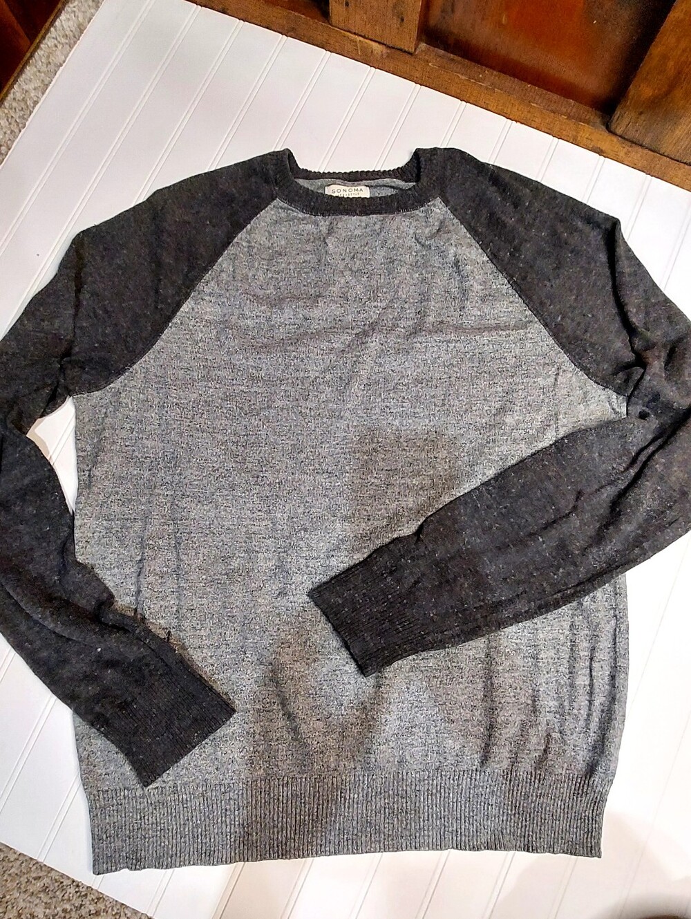 Sonoma Men's Two-Tone Charcoal and Heather Gray Crewneck Sweater